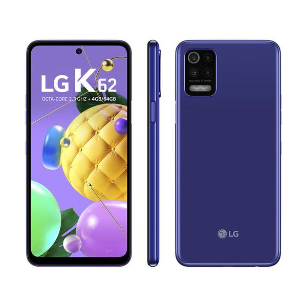 Smartphone LG K62 64GB Azul 4G Octa-Core 4GB RAM - Tela 6,59” Câm. Quádrupla + Selfie 13MP Dual Chip