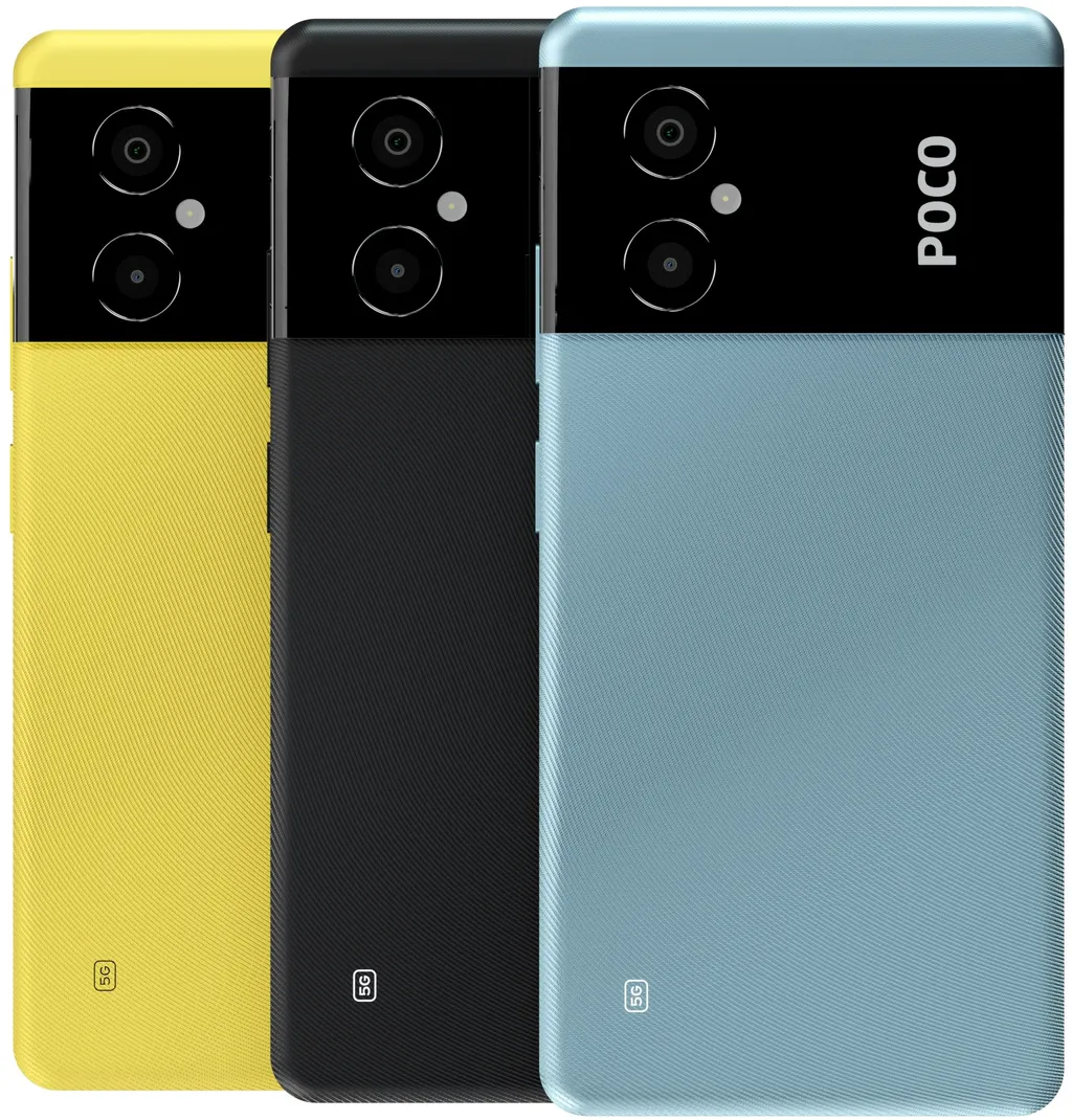 Poco M4 5G será vendido em amarelo, preto e azul claro (Imagem: Reprodução/Xiaomi)