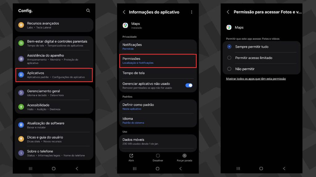 Permissões do celular