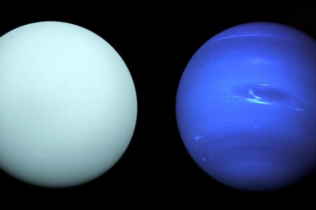 Urano e Netuno fotografados pela sonda Voyager 2 (Foto: Urano e Netuno)