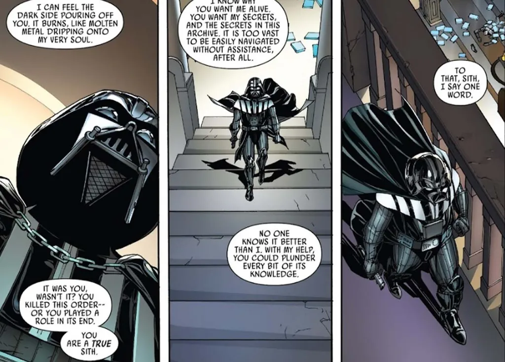 Darth Vader emana tanto seu poder que é capaz de causar dor em Jedis à distância (Imagem: Reprodução/Marvel Comics)