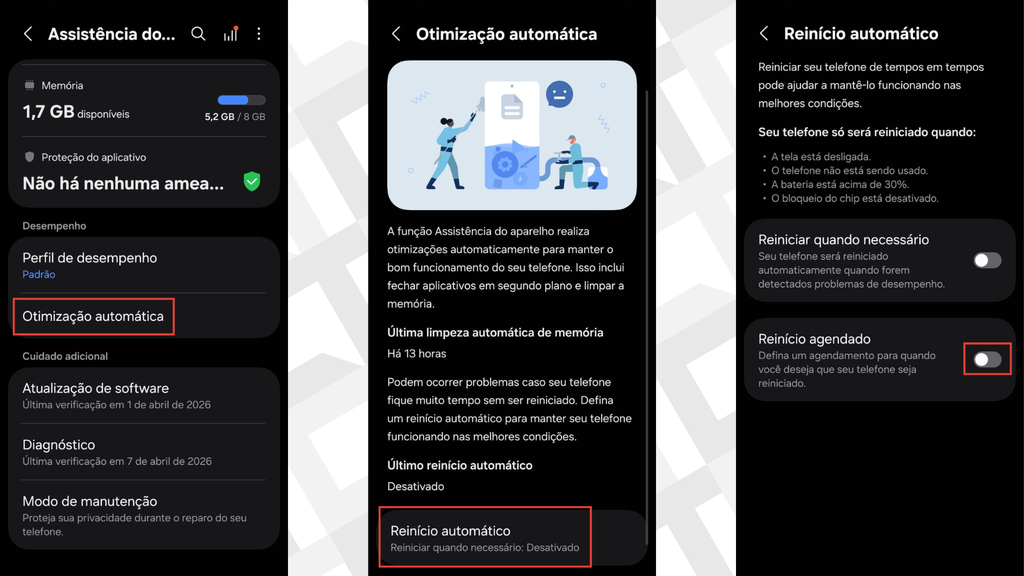 Passos para programar o reinício automático do Samsung Galaxy