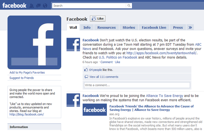 Screenshot Pages Facebook