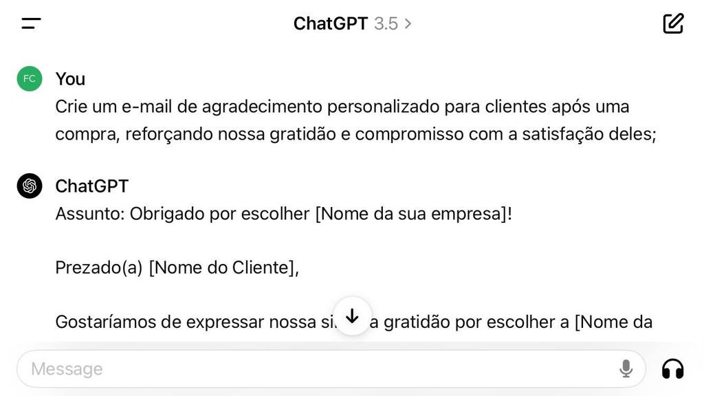 O ChatGPT é capaz de gerar modelos de e-mail marketing com base em descrições detalhadas feitas pelo o usuário (Imagem: Captura de tela/Fabrício Calixto/Canaltech)