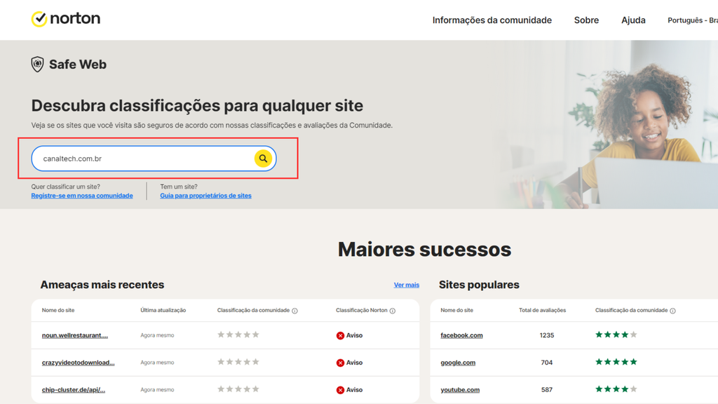 Como saber se um link é seguro com o Norton Safeweb (Imagem: Captura de tela/Bruno De Blasi/Canaltech)