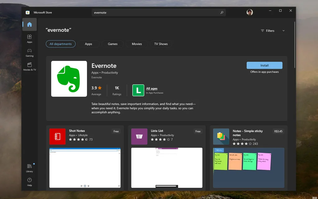Instale o Evernote gratuitamente em seu dispositivo (Captura de tela: Thiago Furquim/Canaltech)