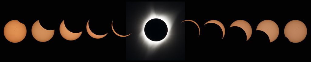 Progressão do eclipse solar total que aconteceu em 2017 (Imagem: Reprodução/NASA/Aubrey Gemignani)