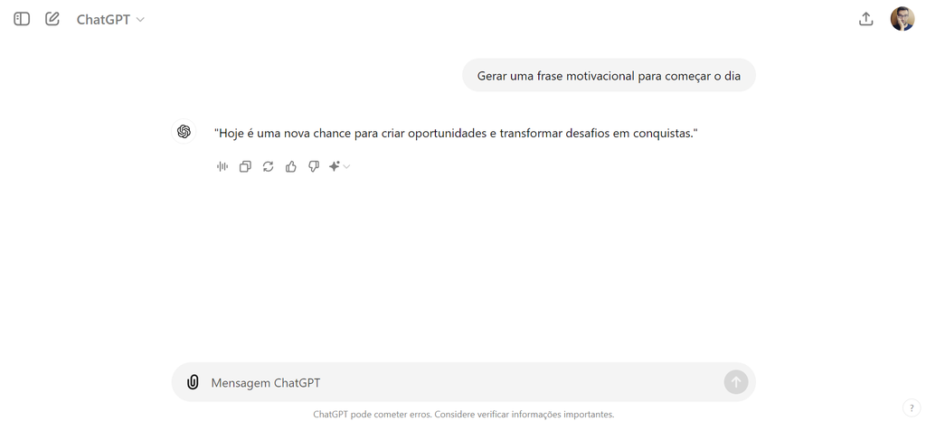 Você pode usar o ChatGPT para ter ideias de frases inspiradoras (Imagem: Captura de tela/Guilherme Haas/Canaltech)