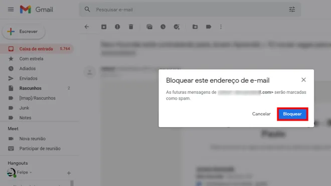 Você pode bloquear um endereço de e-mail no Gmail (Captura de tela: Canaltech/Felipe Freitas)
