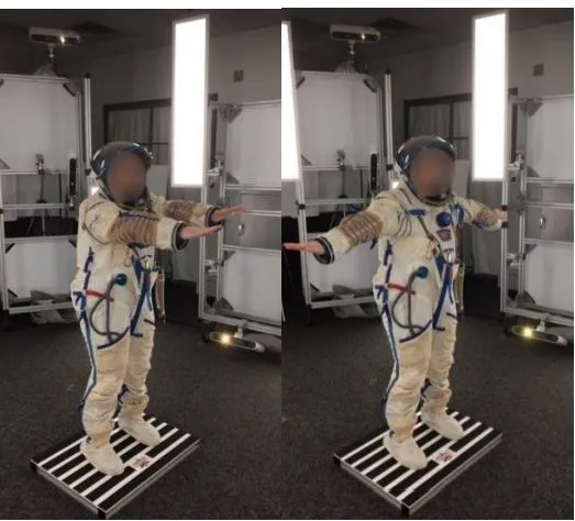 Um velho traje espacial russo é utilizado para capturar os movimentos (Imagem: Reprodução/Bonnie Dunbar et al.)