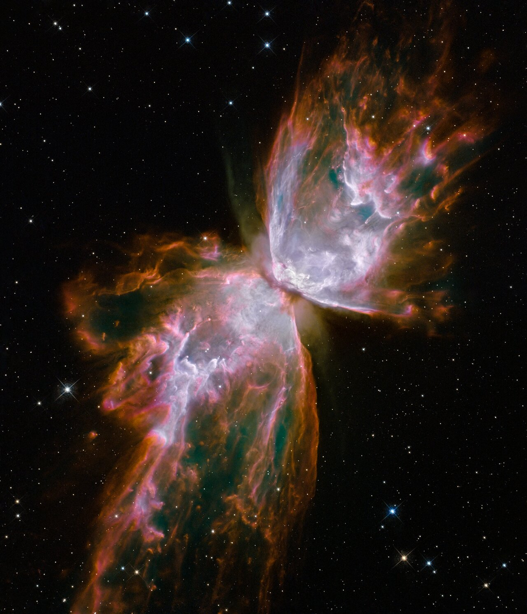Esta é a nebulosa planetária NGC 6302 que, em seu interior, tem uma estrela com cinco massas solares já ao fim da vida (Imagem: Reprodução/NASA, ESA,Hubble SM4 ERO Team)