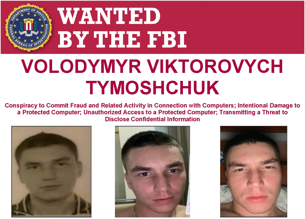 Comunicação oficial do FBI, agência de investigação estadunidense, informando sobre a procura ao hacker ucraniano (Imagem: FBI/Divulgação)