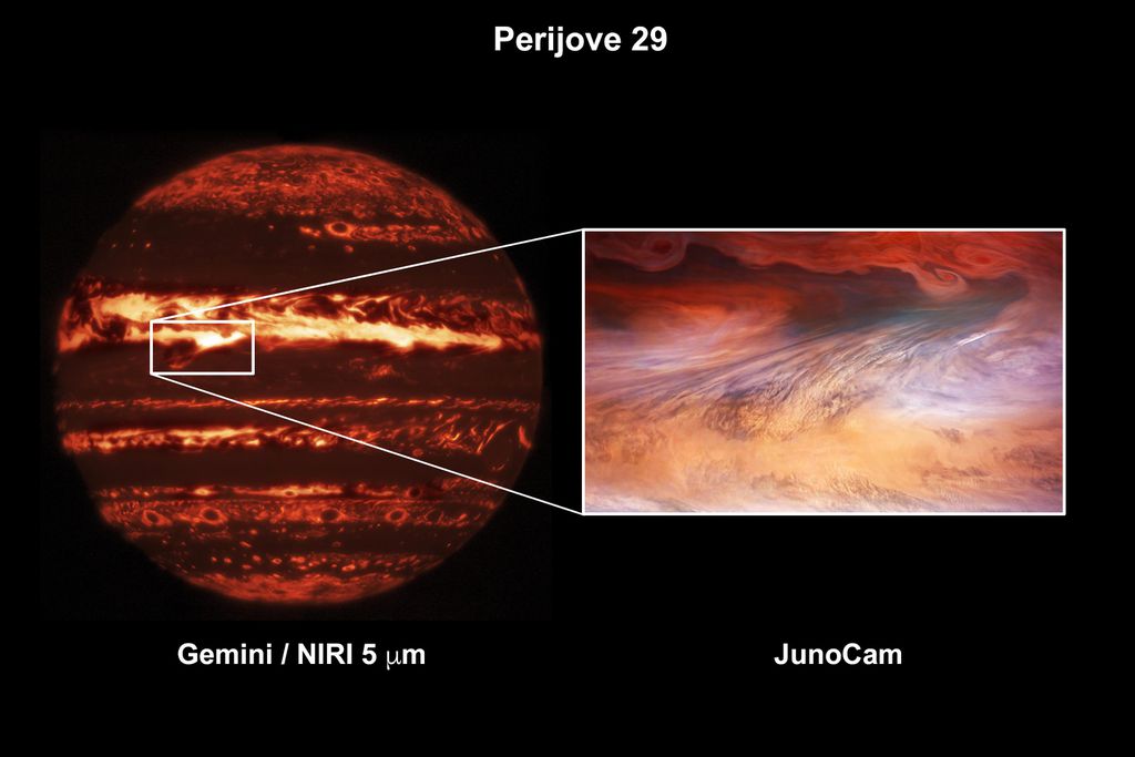 (Imagem: Reprodução/International Gemini Observatory/NOIRLab/NSF/AURA M.H. Wong/NASA/JPL-Caltech/SwRI/MSSS/Brian Swift/Tom Momary)