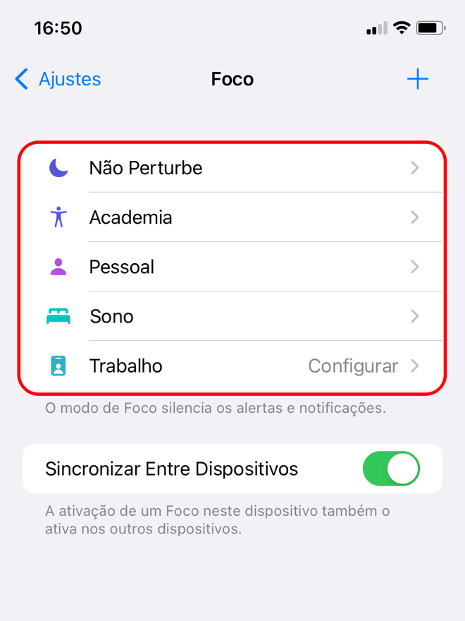 Selecione uma das opções criadas para o modo Foco - Captura de tela: Thiago Furquim (Canaltech)