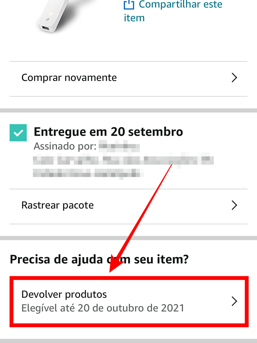 Todos os produtos elegíveis para devolução terão um aviso alertando a data limite para abrir essa solicitação no app da Amazon (Captura de tela: Caio Carvalho/Canaltech)