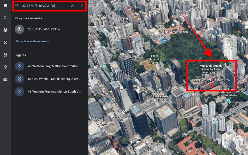 Como colocar coordenadas geográficas no Google Earth (Captura de tela: Caio Carvalho)