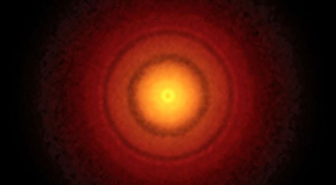 Disco protoplanetário capturado pelo observatório ALMA (Imagem: Reprodução/S. Andrews/B. Saxton/ALMA