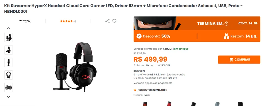 Kit Streamer HyperX Headset Cloud Core Gamer LED, Driver 53mm + Microfone  Condensador Solocast, USB, Preto - HBNDL0001 110219 - Canaltech Ofertas