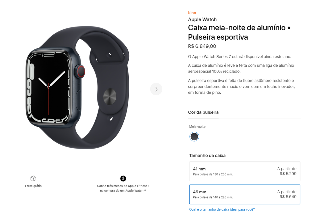 O Apple Watch Series 7 chega ao Brasil ainda em 2021, com preços que partem dos R$ 5.299 (Imagem: Reprodução/Apple)