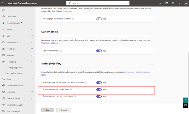 Localização da ferramenta nas configurações de mensagens do Teams, em inglês (Imagem: Microsoft/Divulgação)