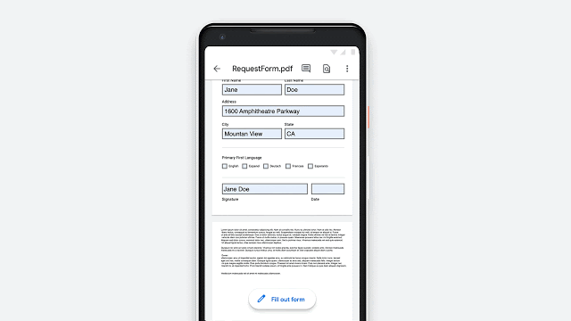 Formulários online em formato PDF agora podem ser preenchidos diretamente do Drive para smartphones Android e iOS (Imagem: Divulgação/Google)