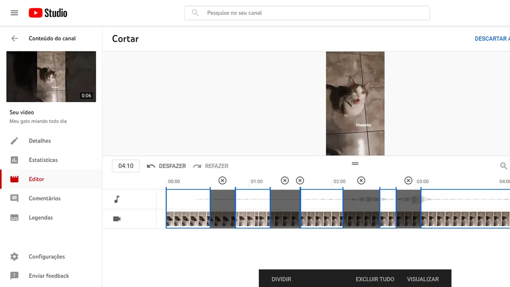 Acesse o YouTube Studio para fazer edições em seus vídeos (Captura de tela: Canaltech/Felipe Freitas)