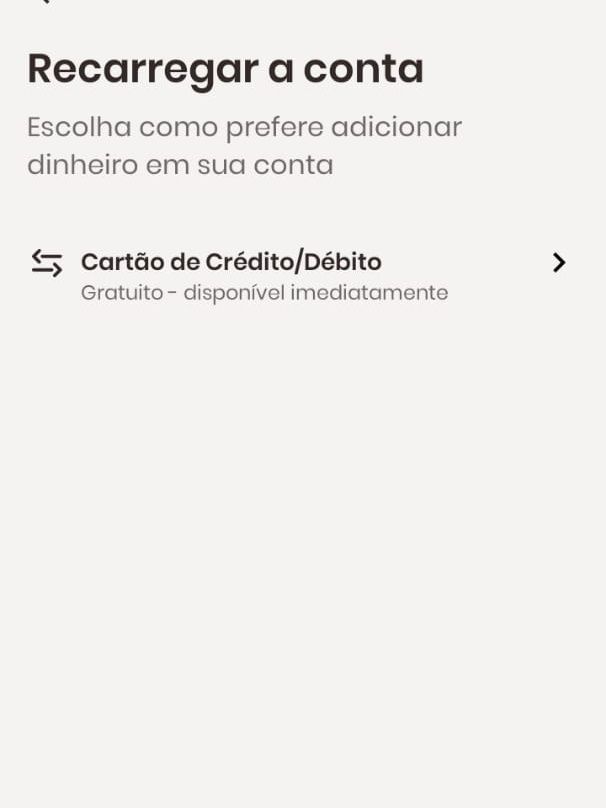 No app é permitido recarregar através de cartões de crédito e débito (Imagem: Guadalupe Carniel/Captura de tela)