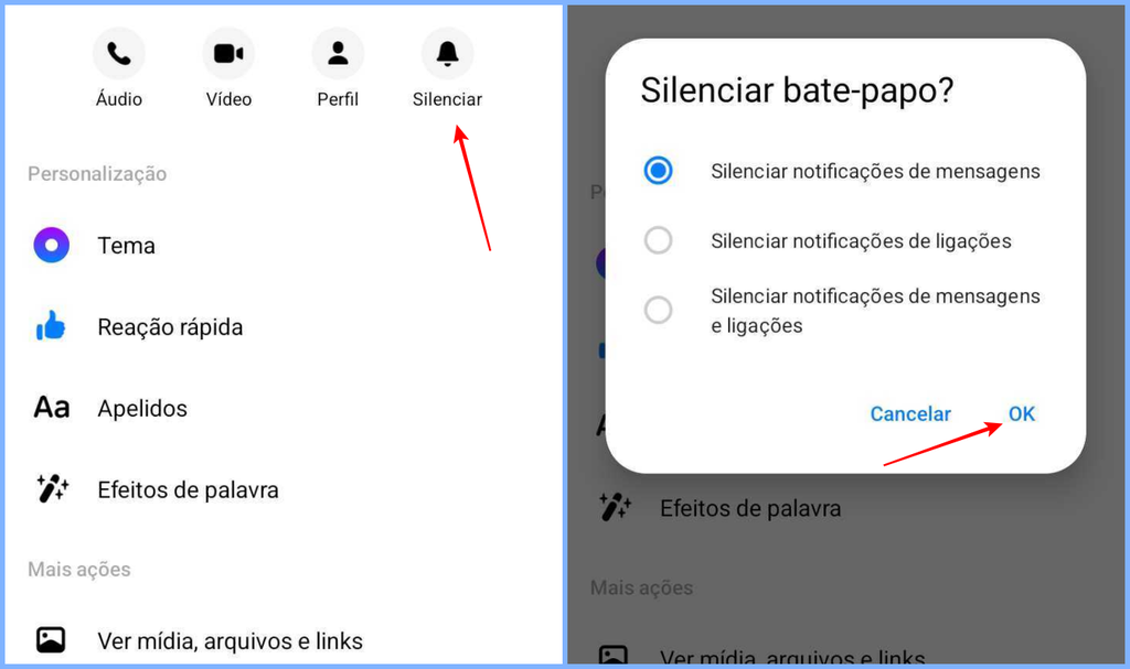 Você pode silenciar um contato no Messenger acessando uma opção própria para isso (Imagem: Captura de tela/Fabrício Calixto/Canaltech)