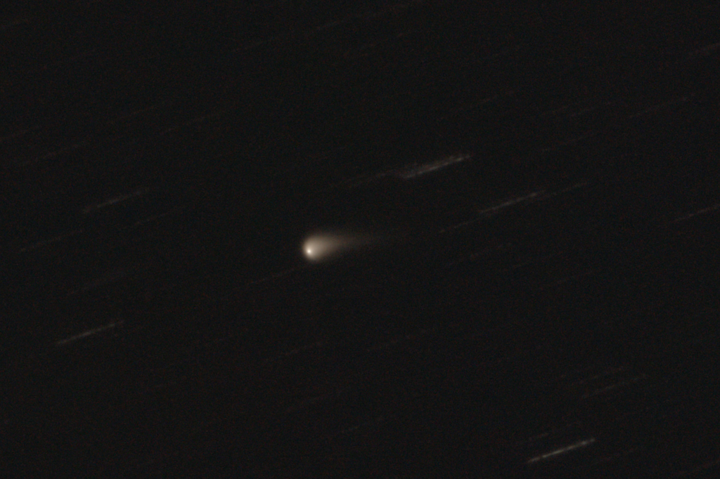 Cometa C/2023 A3 (Tsuchinshan-ATLAS) visto em 26 de abril através de um telescópio refletor (Imagem: Reprodução/Wikimedia Commons/C messier/CC BY 4.0)