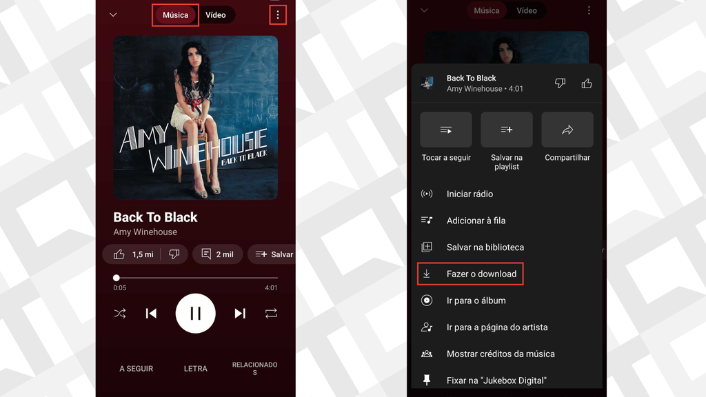 Passos para baixar música ou vídeo no Youtube Music