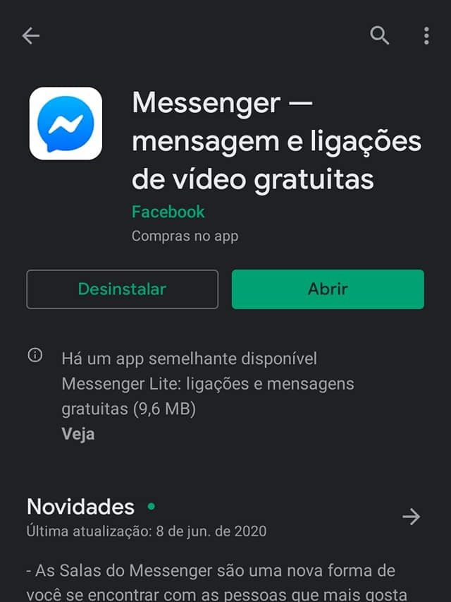 Erro no Facebook: mantenha o Messenger sempre atualizado (Captura de tela: Ariane Velasco)