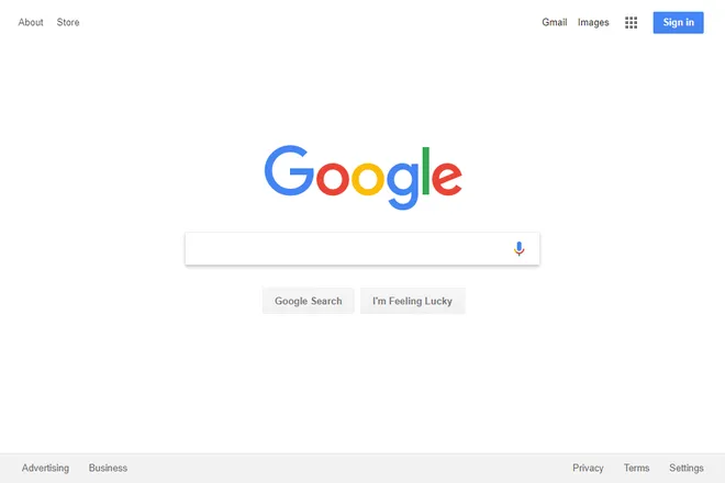 O layout do Google se tornou mais simplificado novamente em 2018 (Imagem: Reprodução/Web Design Museum)