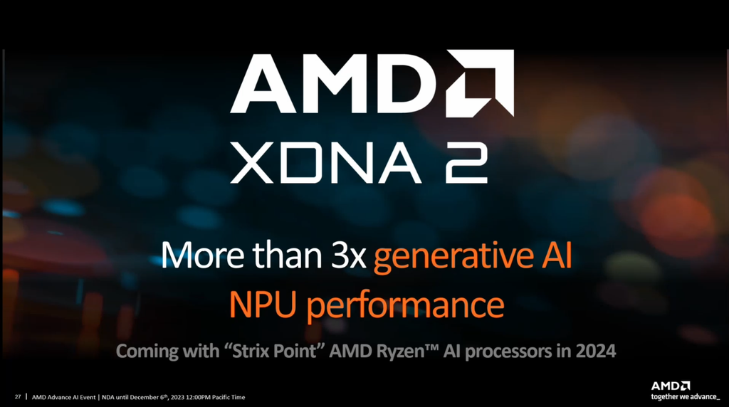 Com nova arquitetura XDNA 2, a NPU dos AMD Ryzen Strix Point prometem triplicar o desempenho em IA generativa, e habilitar recursos até então "vistos apenas na nuvem" (Imagem: Divulgação/AMD)