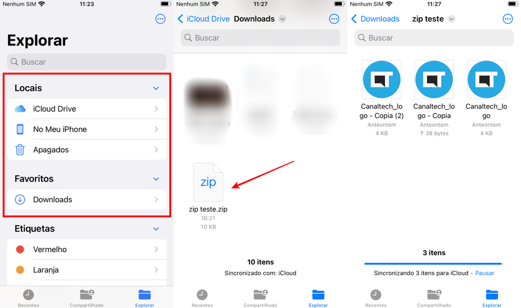 O iOS permite abrir e extrair pastas zipadas por meio do app Arquivos (Imagem: Captura de tela/Fabrício Calixto/Canaltech)
