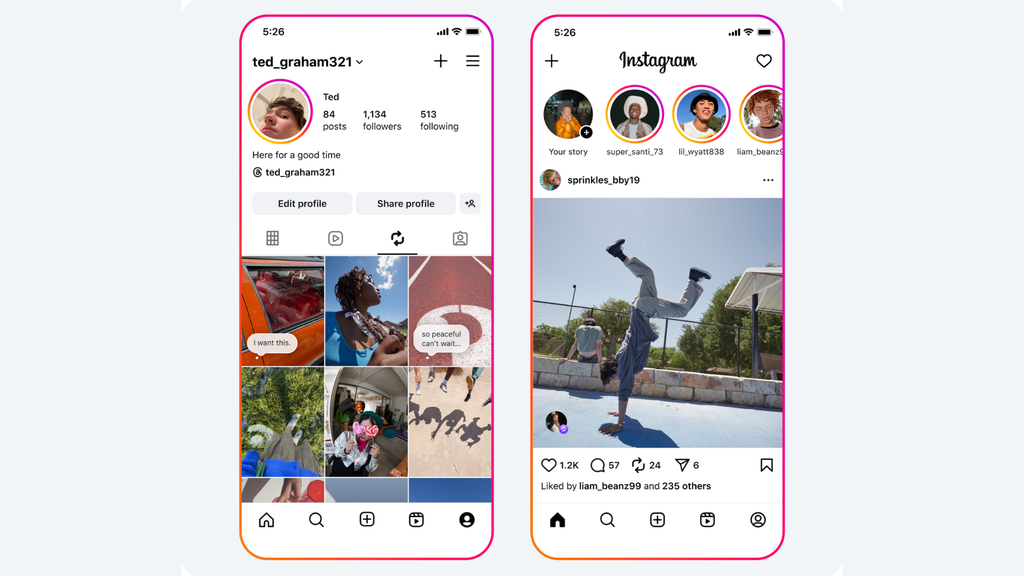Instagram começa a distribuir botão para compartilhar fotos e vídeos no perfil (Imagem: Divulgação/Meta)
