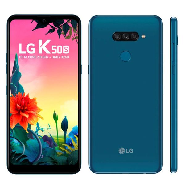Smartphone LG K50S Azul 32GB, Tela 6,5" Narrow Notch HD+ FullVision, Inteligência Artificial, Câmera Tripla, Selfie de 13MP e Processador Octa-Core