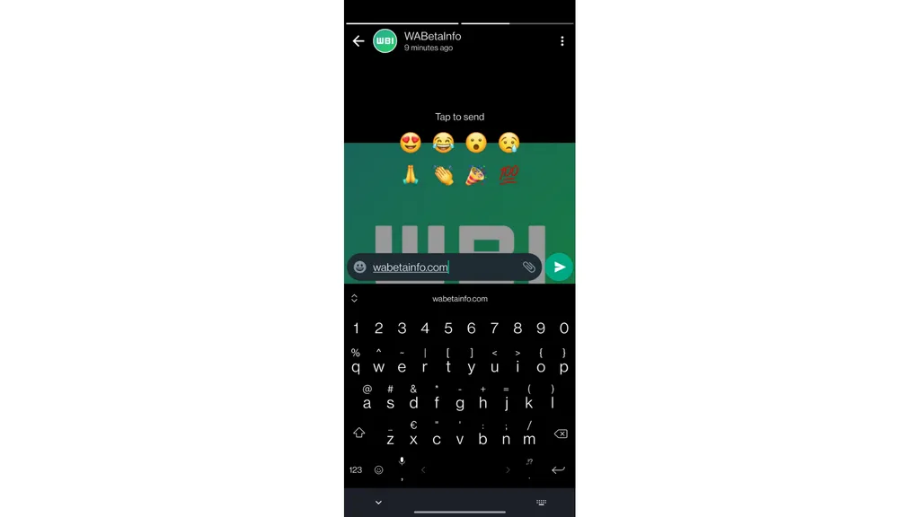 O WhatsApp pré-definiu oito emojis como reações rápidas (Imagem: Reprodução/WABetaInfo)