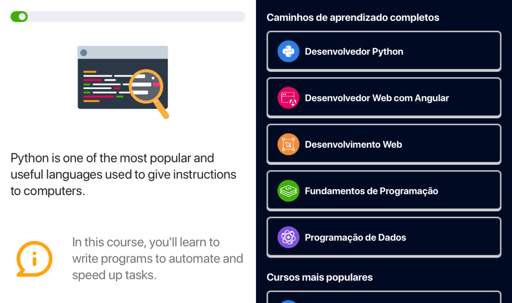 O Sololearn conta com diversos cursos para quem deseja aprender a programar nas férias (Imagem: Captura de tela/Fabrício Calixto/Canaltech)