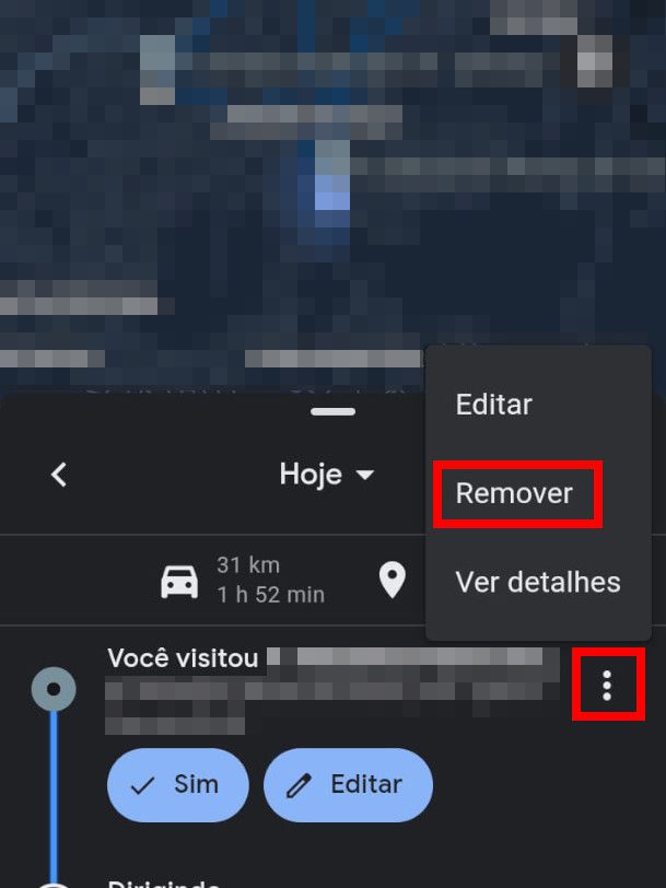 Para remover um local, clique nos "Três pontos" e selecione "Remover" (Captura de tela: Matheus Bigogno)