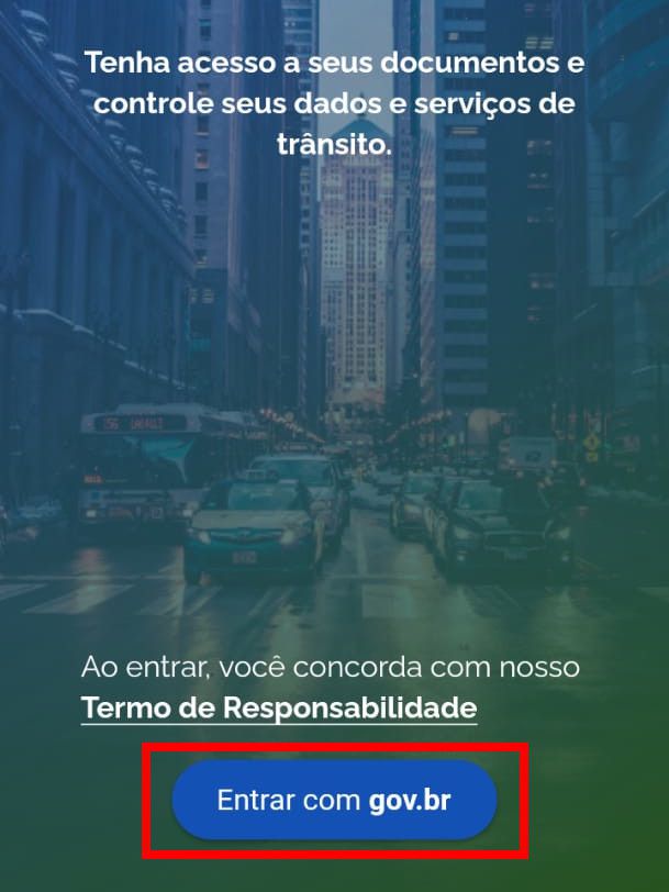 Acesse o app Carteira Digital de Trânsito e faça o login com a sua conta do Gov.br  (Captura de tela: Matheus Bigogno)