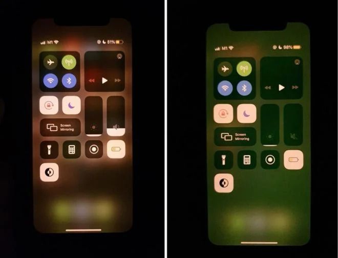 Imagem mostra o breve momento em que, ao ser desbloqueado, o iPhone 11 fica com a tonalidade verde