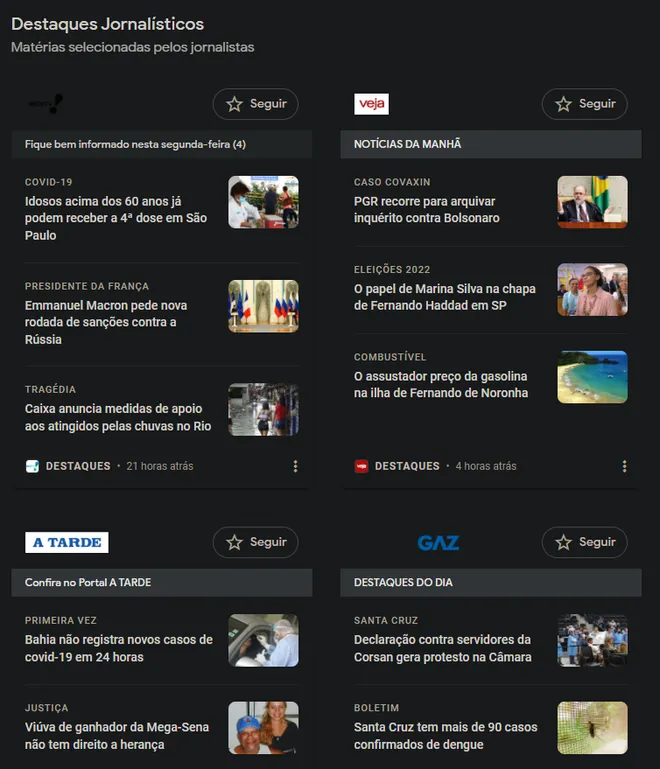 O Google paga para exibir conteúdos de jornais e canais, mas o PL quer expandir isso para qualquer página que se declarar jornalística (Imagem: Captura de tela/Alveni Lisboa/Canaltech)