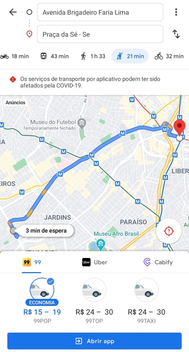 Faça corridas diretamente do aplicativo do Google Maps - (Captura: Canaltech/Felipe Freitas)