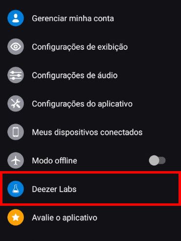 Vá no menu de "Configurações" e clique em "Deezer Labs" (Captura de tela: Matheus Bigogno)