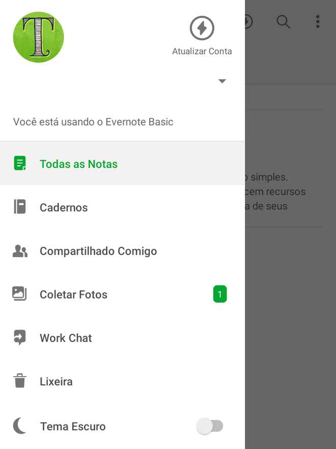 Menu principal do Evernote - (Captura: Canaltech/Felipe Freitas)