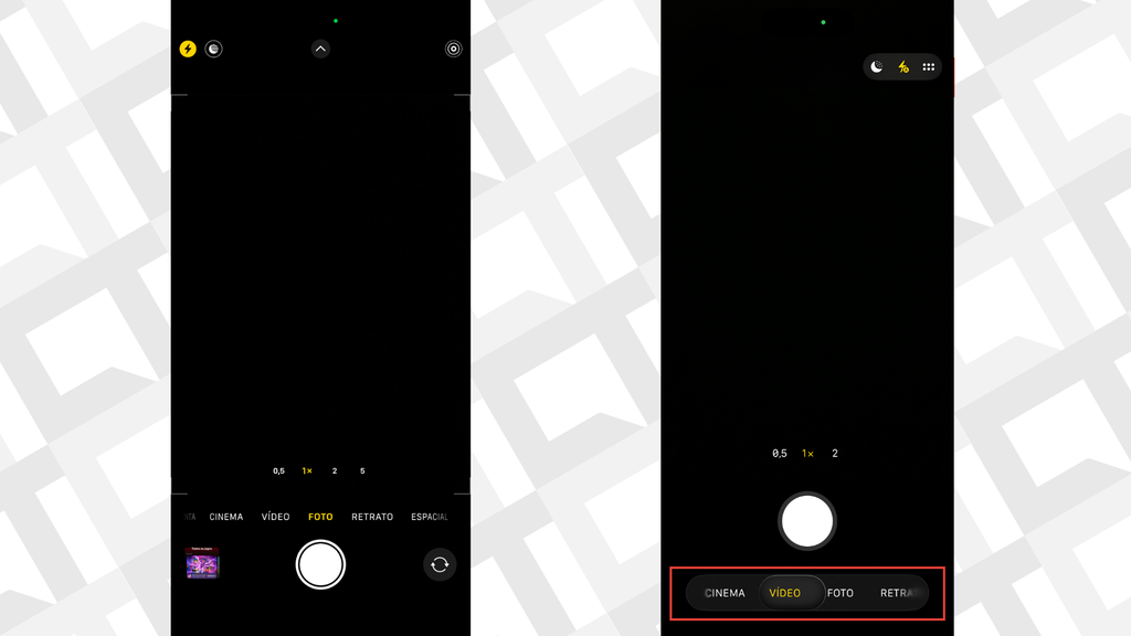 Antes e depois da câmera do iPhone (iOS 18 e iOS 26)