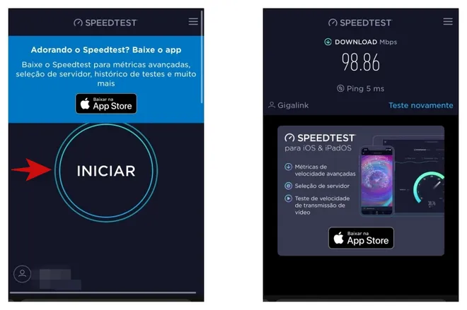 O Speedteste pode ser acessado pelo navegador do celular e do PC, ou pelos apps dedicados (Captura: Kris Gaiato)