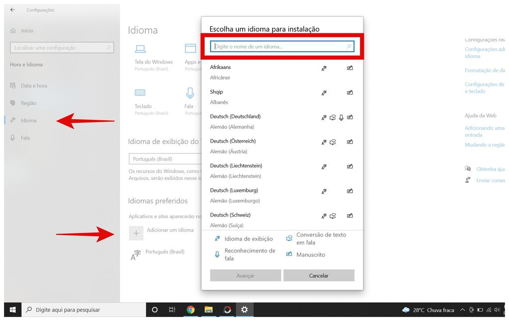 Como configurar teclado estrangeiro em português