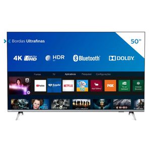 Smart TV LED 50'' Philips 50PUG6654/78 Ultra HD 4k, Design sem Bordas HDR10+ Dolby Vision Dolby Atmos Bluetooth 3 HDMI 2 USB 60 HZ - Prata