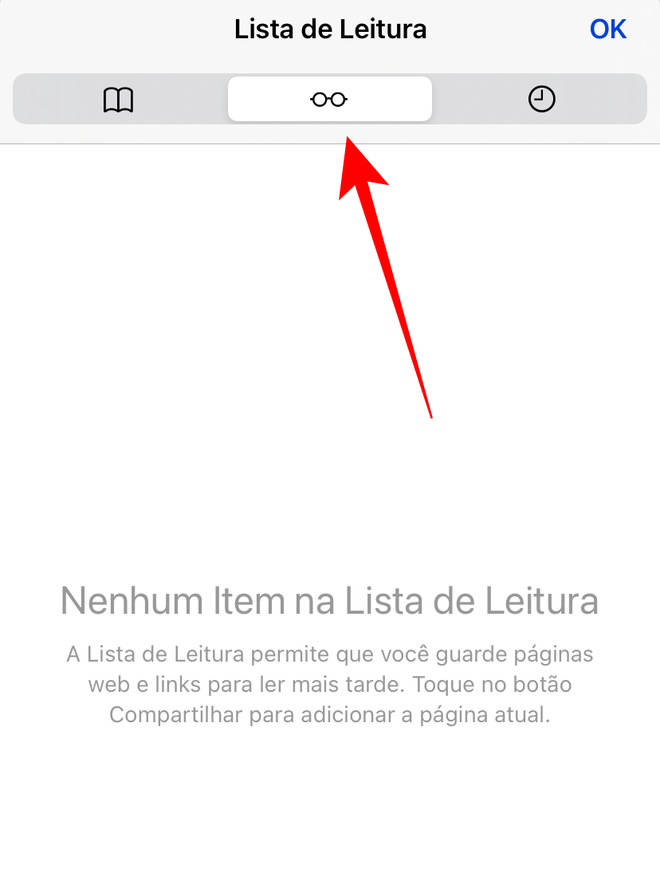 Clique no ícone do óculos de Steve Jobs para abrir a Lista de Leitura do Safari. Captura de tela: Lucas Wetten (Canaltech)